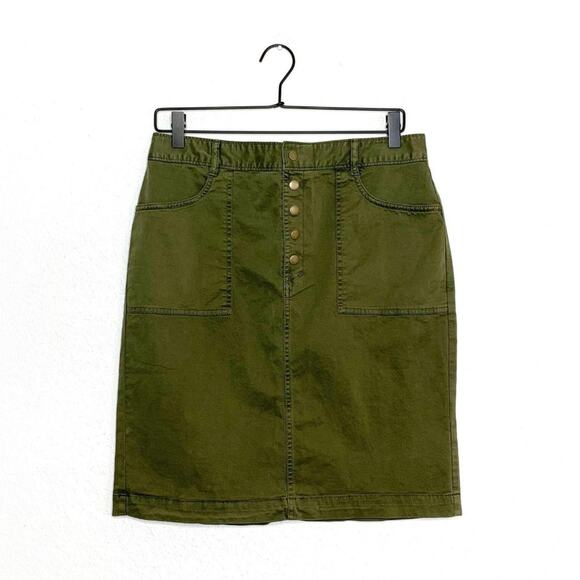 BANANA REPUBLIC Washed Army Green Snap Button Utility Pencil Skirt 8 Medium - Picture 1 of 4